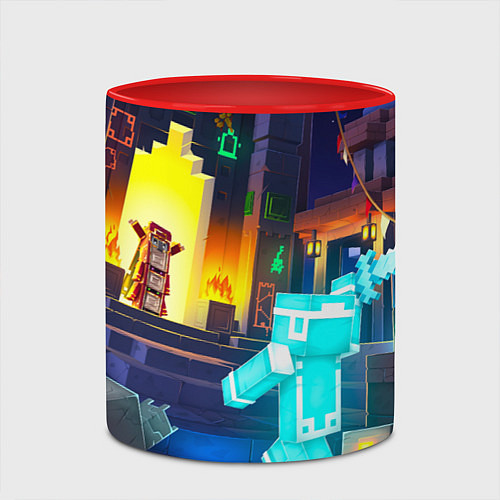 Кружка цветная Майнкрафт - рейд в подземелье / 3D-Белый + красный – фото 2