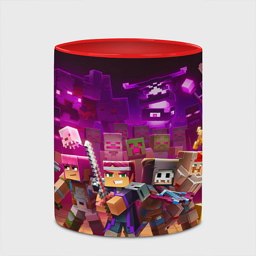 Кружка цветная Майнкрафт - герои в окружении / 3D-Белый + красный – фото 2
