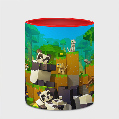 Кружка цветная Майнкрафт - панды / 3D-Белый + красный – фото 2