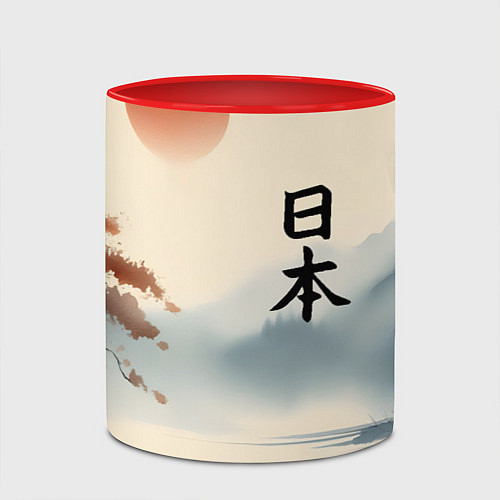 Кружка цветная Минималистичный Японский пейзаж / 3D-Белый + красный – фото 2