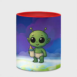 Кружка 3D Малыш инопланетянин с молоком, цвет: 3D-белый + красный — фото 2
