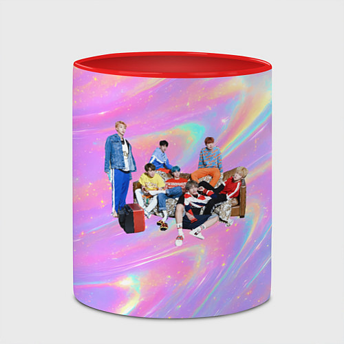 Кружка цветная BTS группа на диване / 3D-Белый + красный – фото 2