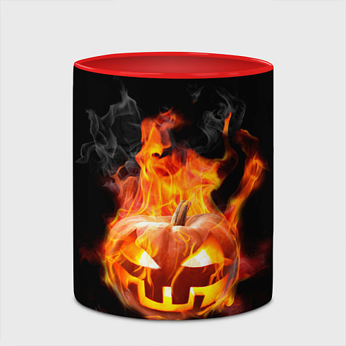 Кружка цветная Горящая тыква джек / 3D-Белый + красный – фото 2