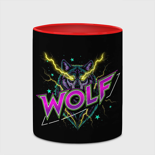 Кружка цветная Голова волка со светящимися желтыми глазами / 3D-Белый + красный – фото 2