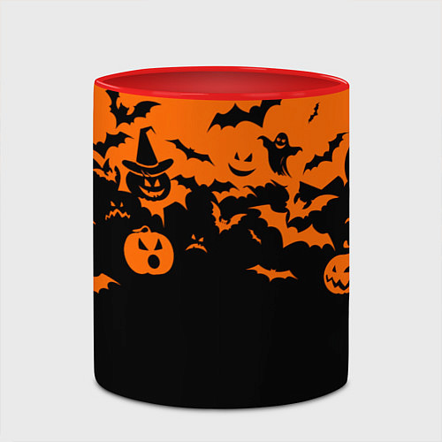 Кружка цветная Хэллоуин тыквы и призраки / 3D-Белый + красный – фото 2