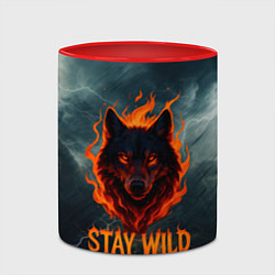 Кружка 3D Stay wild волк в огне, цвет: 3D-белый + красный — фото 2