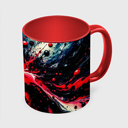 Кружка 3D Разлитая красная масляная краска на чёрном, цвет: 3D-белый + красный