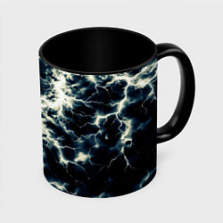 Кружка 3D Чёрно-синий разряд абстракция, цвет: 3D-белый + черный