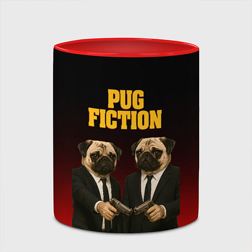 Кружка цветная Пародия - Криминальное чтиво с мопсами / 3D-Белый + красный – фото 2