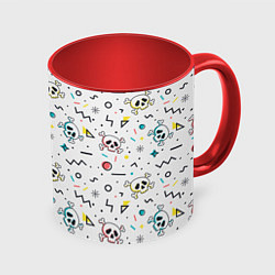 Кружка цветная Паттерн с черепами и геометрическими фигурами на Х
