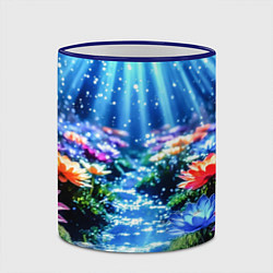 Кружка 3D Цветы на глубине освещённые лучами, цвет: 3D-синий кант — фото 2