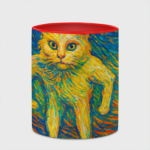 Кружка цветная Борзый кот в стиле Ван Гога / 3D-Белый + красный – фото 2