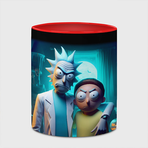 Кружка цветная Rick with Morty - halloween night / 3D-Белый + красный – фото 2