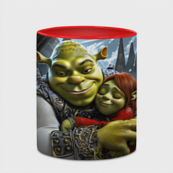 Кружка 3D Шрек и Фиона в обнимку зимой, цвет: 3D-белый + красный — фото 2