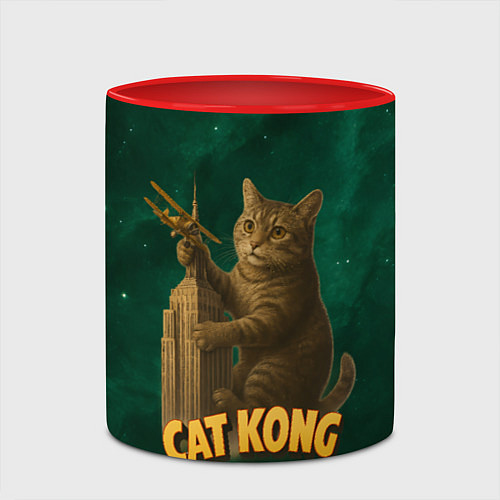Кружка цветная Cat Cong пародия на Кинг Конг / 3D-Белый + красный – фото 2