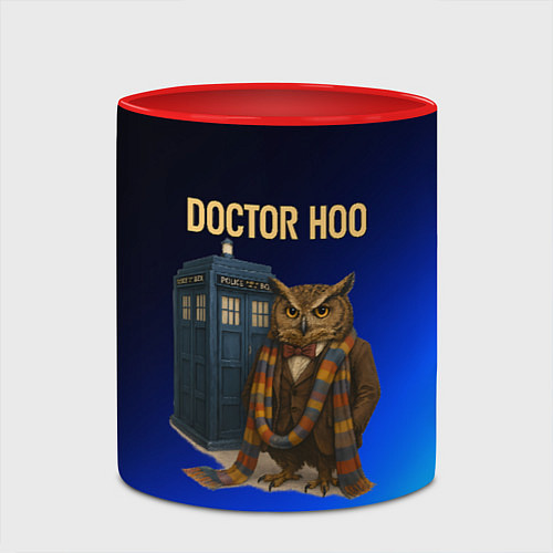 Кружка цветная Doctor Hoo сова у телефонной будки / 3D-Белый + красный – фото 2