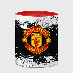 Кружка 3D Манчестер Юнайтед черно белые краски лого, цвет: 3D-белый + красный — фото 2