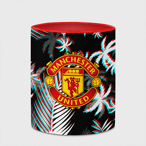 Кружка цветная Манчестер Юнайтед тропики глитч / 3D-Белый + красный – фото 2