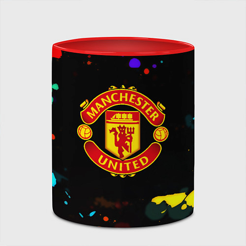 Кружка цветная Манчестер Юнайтед краски неон / 3D-Белый + красный – фото 2