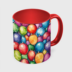 Кружка 3D Россыпь новогодних шаров, цвет: 3D-белый + красный