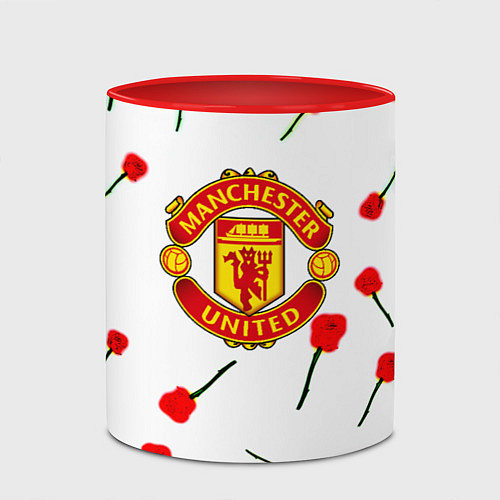 Кружка цветная Манчестер Юнайтед розы паттерн / 3D-Белый + красный – фото 2