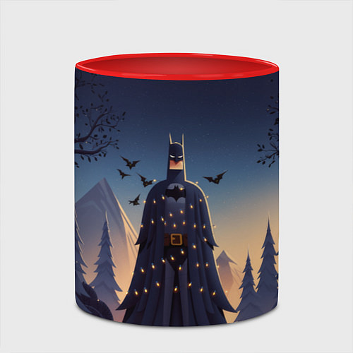 Кружка цветная Новогодний Бэтмен / 3D-Белый + красный – фото 2