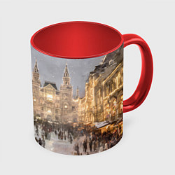 Кружка 3D Новогодние гуляния в Москве, цвет: 3D-белый + красный