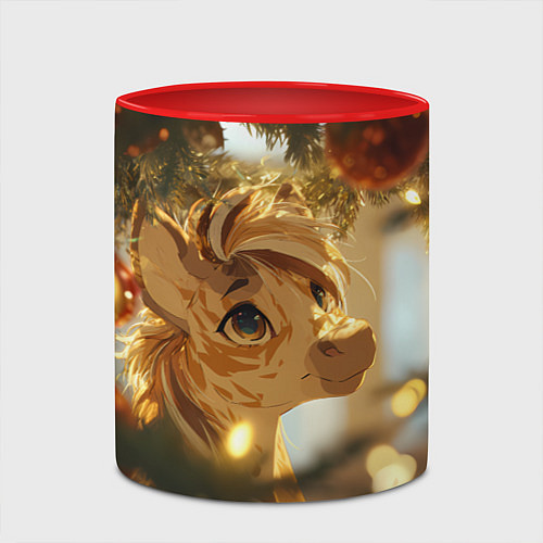 Кружка цветная Лошадка любуется елочным шаром / 3D-Белый + красный – фото 2