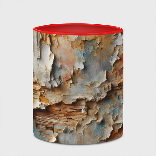 Кружка цветная Старая штукатурка на стене - абстракция / 3D-Белый + красный – фото 2