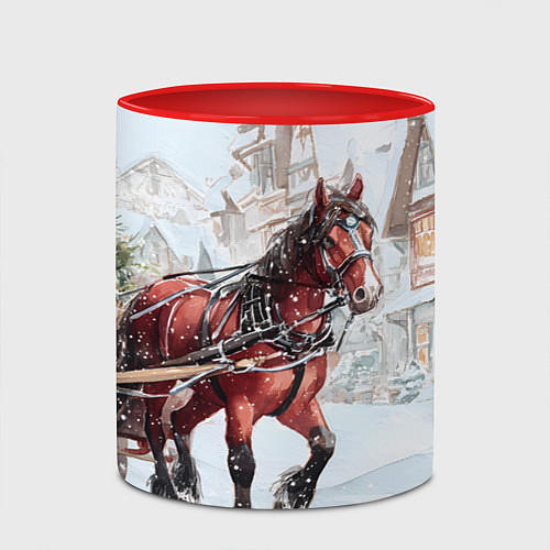 Кружка цветная Лошадка с упряжкой подарков / 3D-Белый + красный – фото 2