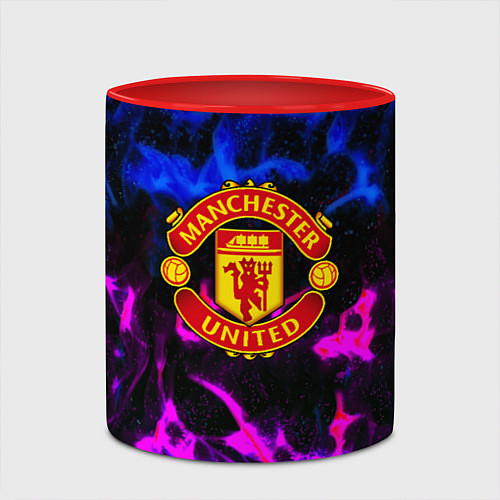 Кружка цветная Манчестер Юнайтед огонь неон / 3D-Белый + красный – фото 2