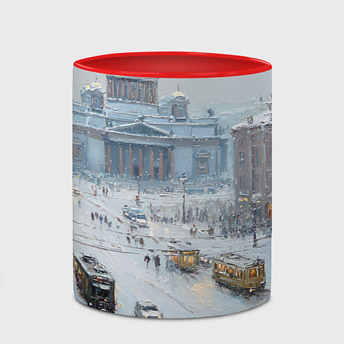 Кружка цветная Новогодняя улица Питера / 3D-Белый + красный – фото 2