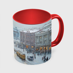Кружка 3D Новогодняя улица Питера, цвет: 3D-белый + красный