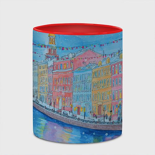 Кружка цветная Новогодний рисованный Санкт-Петербург / 3D-Белый + красный – фото 2