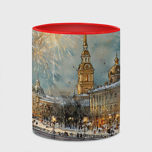 Кружка цветная Новогодний салют в Питере / 3D-Белый + красный – фото 2