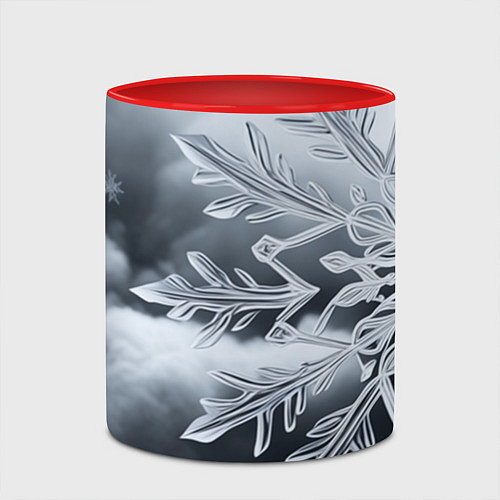 Кружка цветная Снежинка на черно белое / 3D-Белый + красный – фото 2