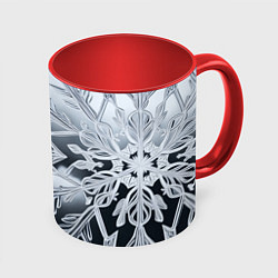 Кружка 3D Снежинка на черно белое, цвет: 3D-белый + красный