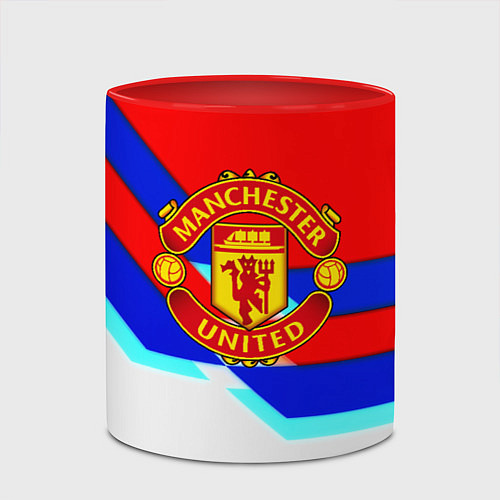 Кружка цветная Манчестер Юнайтед полосы геометрия / 3D-Белый + красный – фото 2