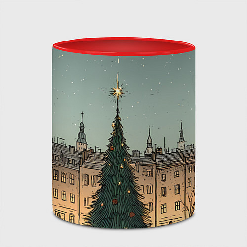 Кружка цветная Новогодняя елка во дворе / 3D-Белый + красный – фото 2