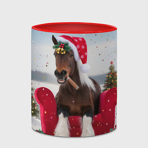 Кружка цветная Новогодний конь / 3D-Белый + красный – фото 2