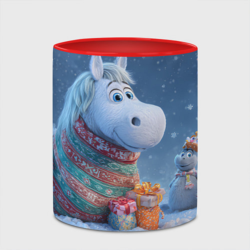 Кружка цветная Новогодняя лошадь с подарками / 3D-Белый + красный – фото 2