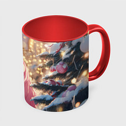 Кружка 3D Удивленная лошадка - Новый год, цвет: 3D-белый + красный