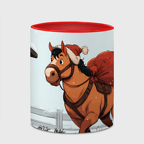 Кружка цветная Лошадка везет новогодние подарки / 3D-Белый + красный – фото 2