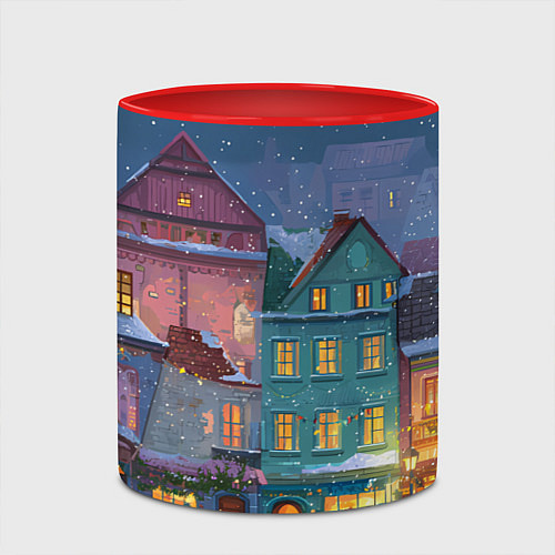 Кружка цветная Новогодний дворик / 3D-Белый + красный – фото 2