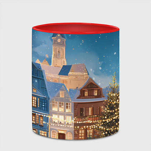 Кружка цветная Новогодний дворик и елка / 3D-Белый + красный – фото 2