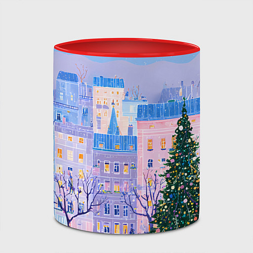 Кружка цветная Новогодний двор / 3D-Белый + красный – фото 2