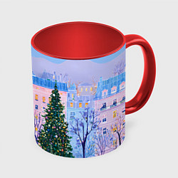 Кружка 3D Новогодний двор, цвет: 3D-белый + красный