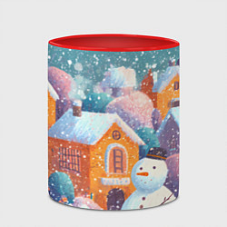 Кружка 3D Дети во дворе лепят снеговика, цвет: 3D-белый + красный — фото 2