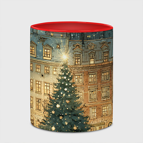 Кружка цветная Новогодний старый город / 3D-Белый + красный – фото 2