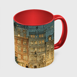 Кружка 3D Новогодний старый город, цвет: 3D-белый + красный